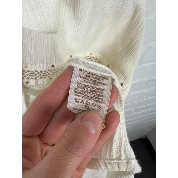 Free People Women's Ranch Style Summer Stars Button-Up Shirt Ivory Size S - Picture 9 of 11